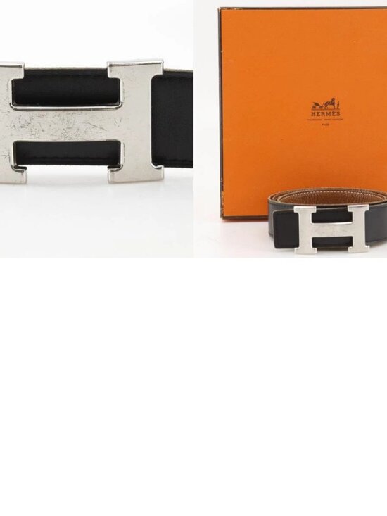 HERMES H belt 85 belt reversible Black / Brown Calfskin unisex main image 16